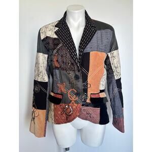 Indigo Moon Patchwork Mixed Media Blazer Size M Hippie Boho Artsy Velvet Sequin